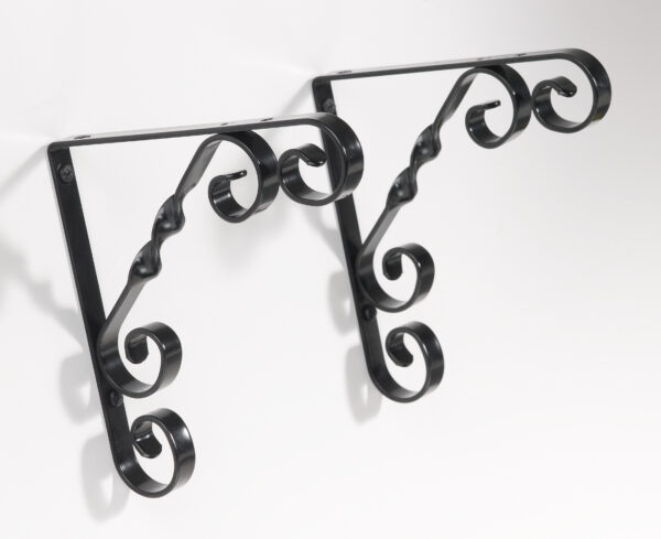 7"x24" White Shelf Kit with Black Metal Scroll Brackets - Image 2