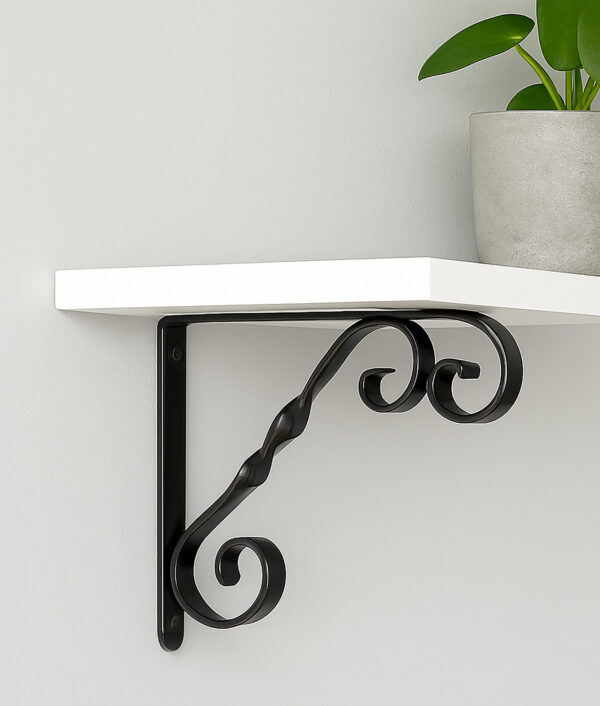 7"x24" White Shelf Kit with Black Metal Scroll Brackets - Image 3