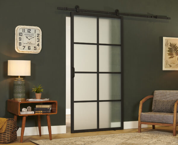 French Glass Barn Door with Black Aluminum Frame 42x84 - Image 2