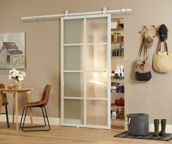 French Glass Barn Door with White Aluminum Frame 42x84