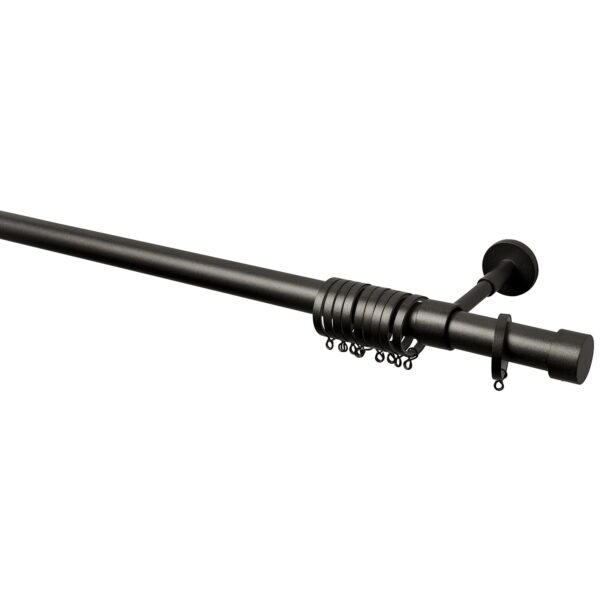 Intensions Anthracite 95 inch Single Curtain Rod Kit with Cap Finials with Adjustable Brackets and Rings