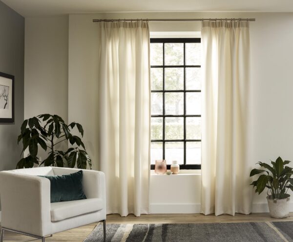 Intensions Brushed Nickel 95 Inch Single Metal Curtain Rod Kit with Cylinder Finials, Adjustable Brackets and Rings - Image 2