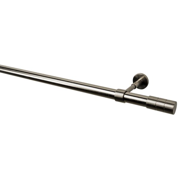 Intensions Brushed Nickel 95 Inch Single Metal Curtain Rod Kit with Cylinder Finials and Adjustable Brackets
