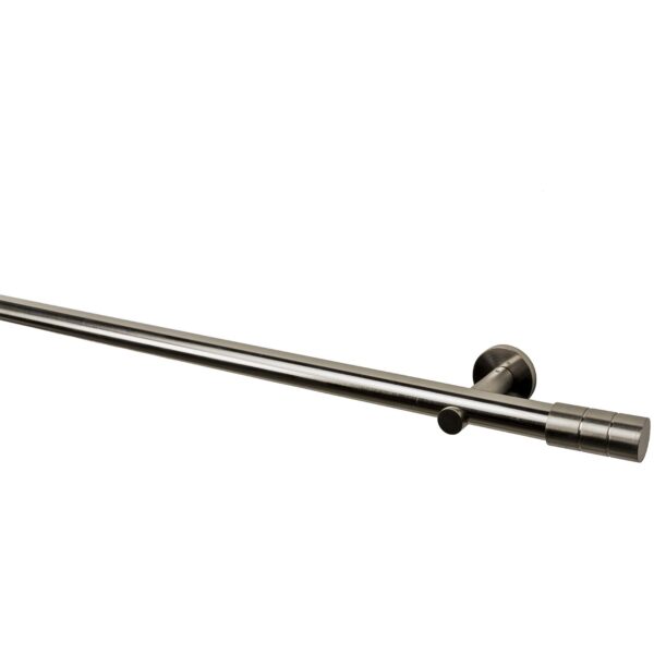 Intensions Brushed Nickel 63 Inch Single Metal Curtain Rod Kit with Cylinder Finials and Open Brackets