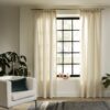 Intensions Brushed Nickel 95 Inch Single Metal Curtain Rod Kit with Cylinder Finials, Open Brackets and Rings - Image 2