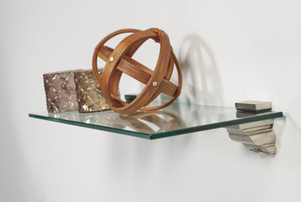 Wallscapes 8" x 24" Capri Clear Glass Shelf Kit with Crowne Brackets - Image 4