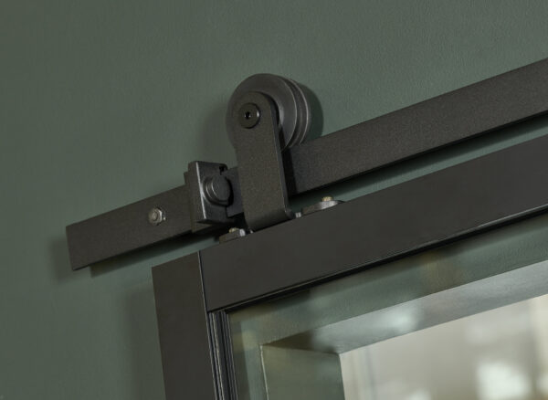 French Glass Barn Door with Black Aluminum Frame 42x84 - Image 5