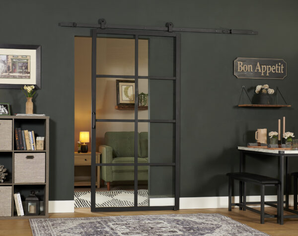 French Glass Barn Door with Black Aluminum Frame 42x84