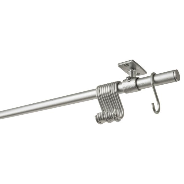 Intensions Galvanized 95 Inch Single Curtain Rod Kit with End Caps, Ceiling Brackets and S Hooks