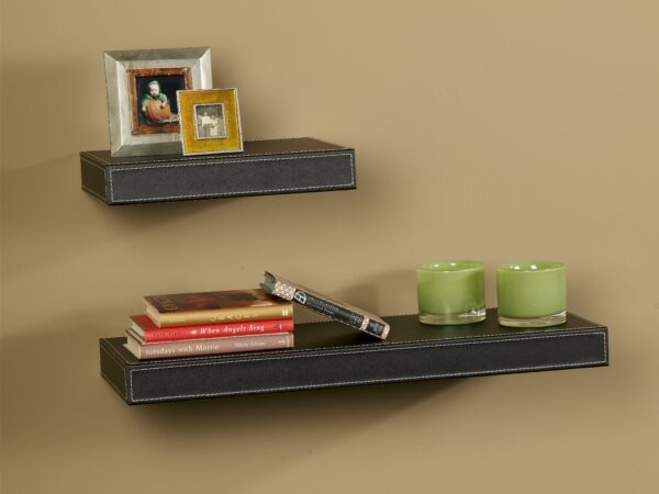 Contemporary Leather Shelving with Hidden Bracket System