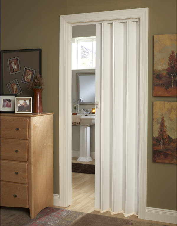 Marquis Accordion Folding Door in Maple, Nutmeg, or White Vinyl Finish