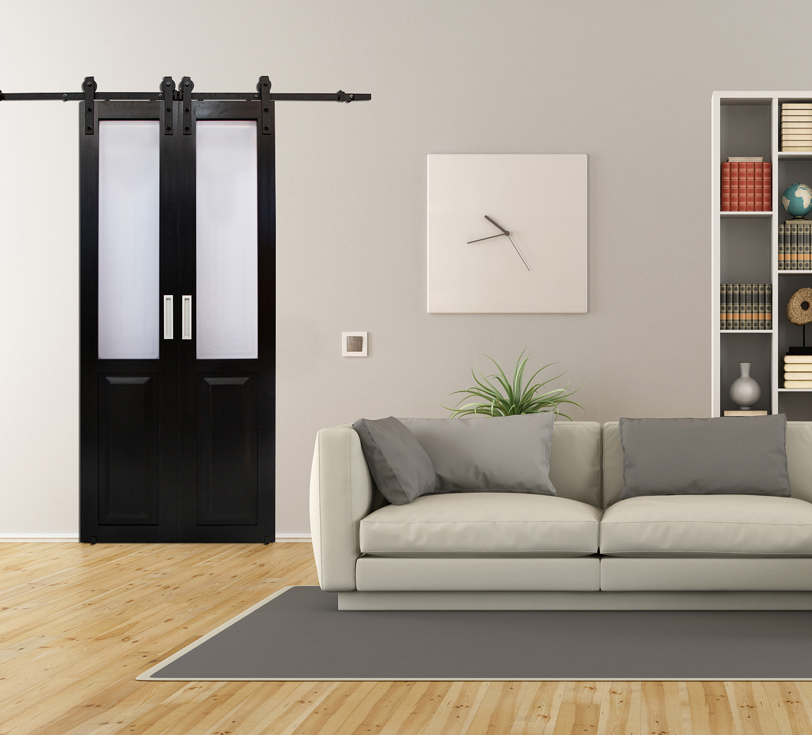 Millbrooke 36x84 Center Opening Vinyl Barn Door Kit with Frosted Panels - Image 4