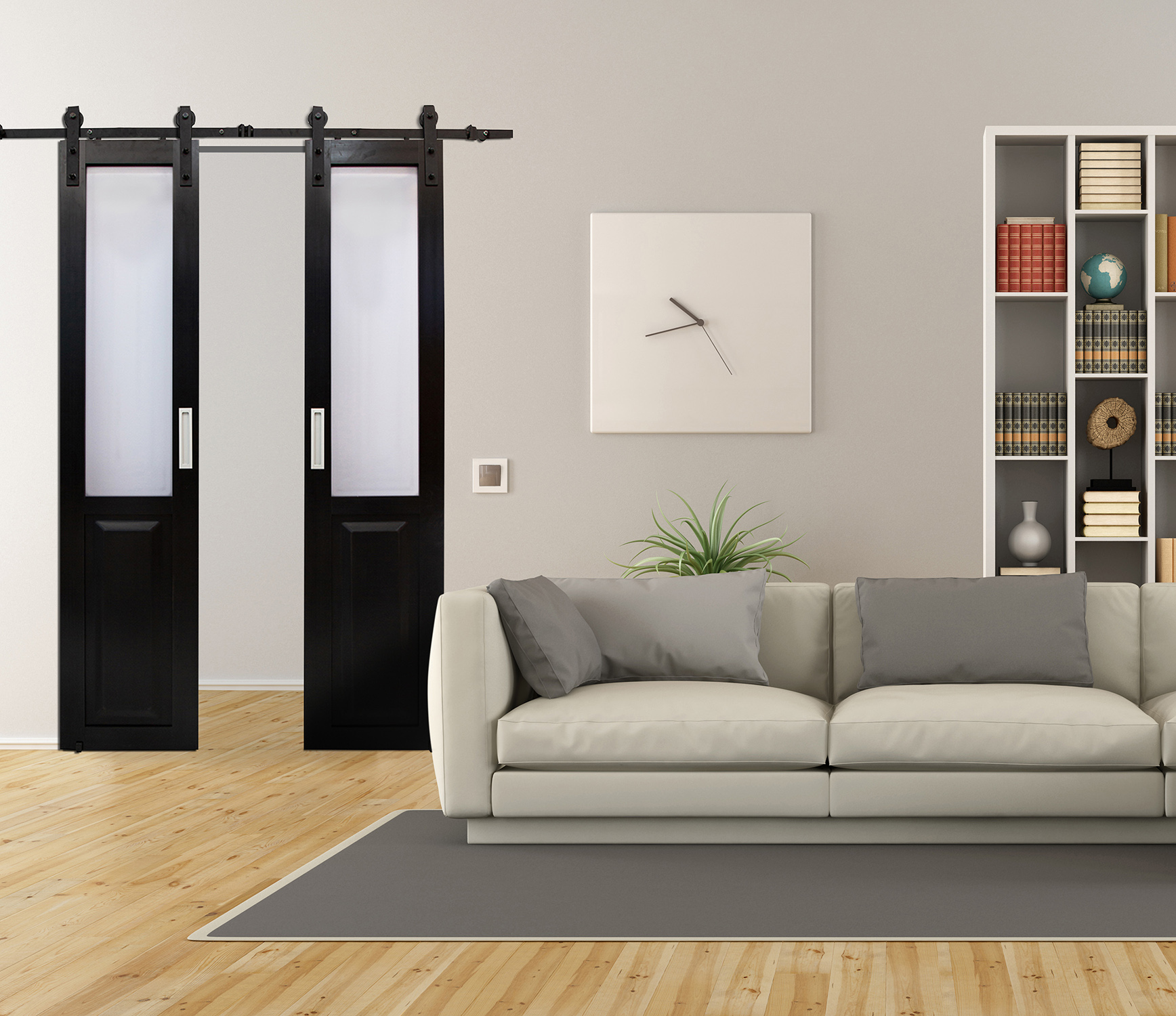 Millbrooke 36x84 Center Opening Vinyl Barn Door Kit with Frosted Panels - Image 3