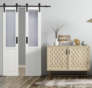 Millbrooke 36x84 Center Opening Vinyl Barn Door Kit with Frosted Panels